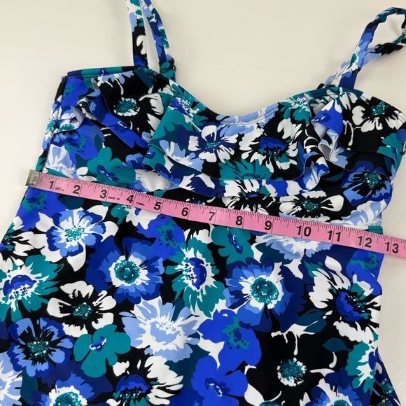 Island Escape Tankini Bikini Top Womens 8 Black Blue Multi Floral Swim NWT - Picture 5 of 9